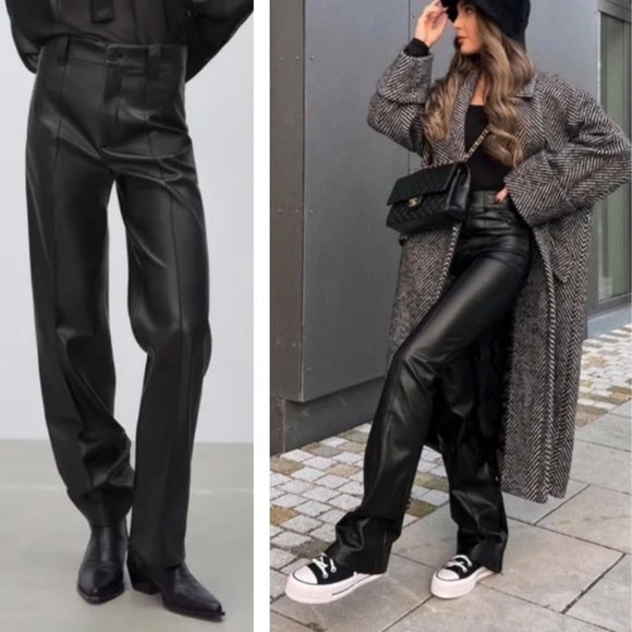Zara | Pants & Jumpsuits | Nwt Zara The Francoise Full Length Straight Leg Faux Leather Pants In 